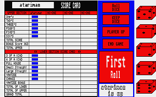 Computer Yahtzee atari screenshot